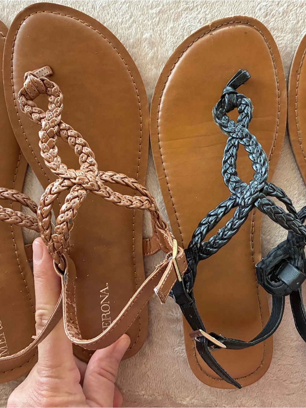Merona Braided T-Strap Sandals in Tan (sz 9) and Black (sz 9.5)- Women